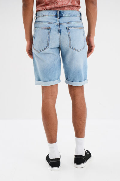 Bermuda short droit en jean denim bleach homme