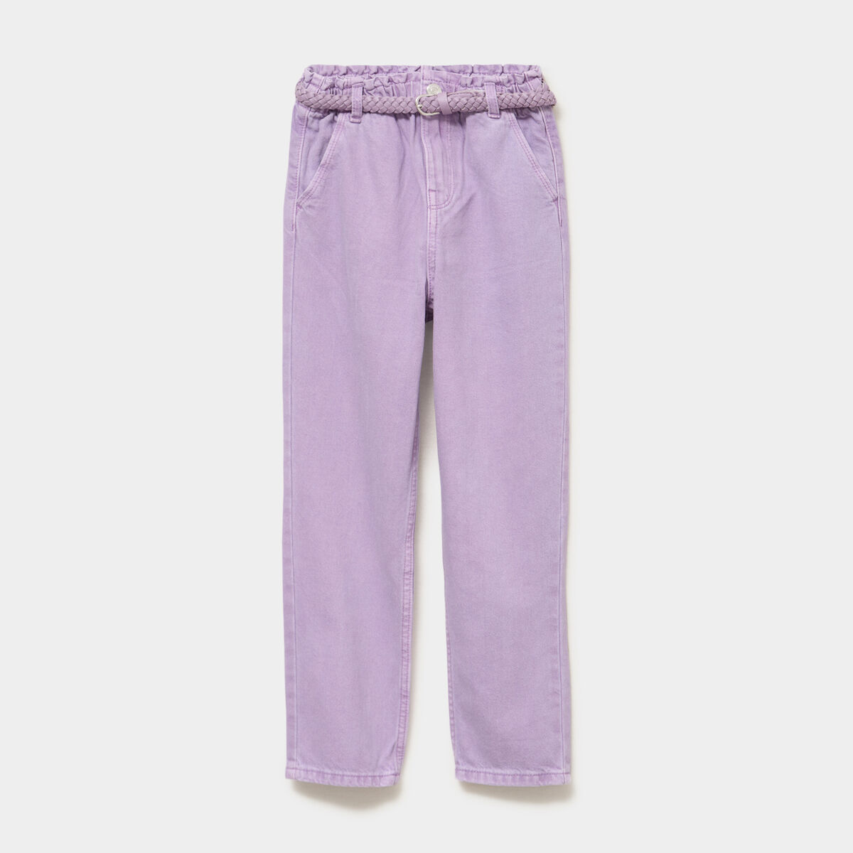 Pantalon mom taille &eacute;lastiqu&eacute;e mauve fille