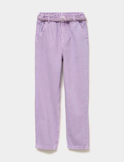 Pantalon mom taille &eacute;lastiqu&eacute;e mauve fille