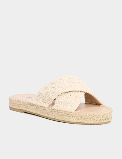 Mules effet tress&eacute; macram&eacute; blanc femme