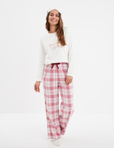 Ensemble pyjama effet polaire 3 pi&egrave;ces rose femme