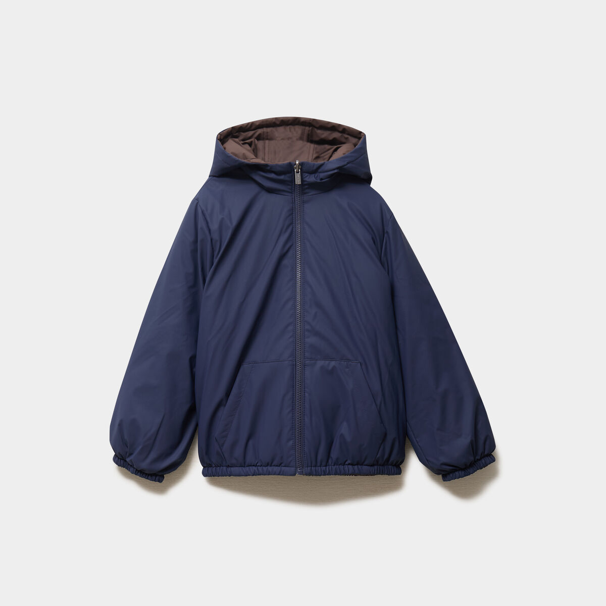 Blouson d&eacute;perlant r&eacute;versible &agrave; capuche marron fonc&eacute; gar&ccedil;on