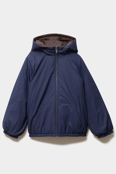Blouson d&eacute;perlant r&eacute;versible &agrave; capuche marron fonc&eacute; gar&ccedil;on