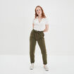 Pantalon city paperbag ceinturé 7/8ème vert kaki femme