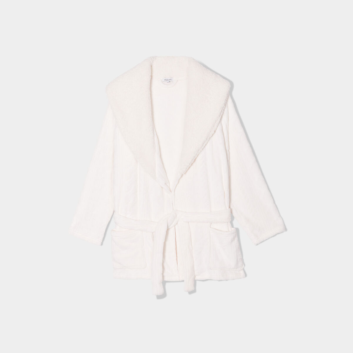 Peignoir court col châle laine mouton blanc femme grande taille