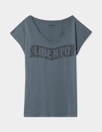 T-shirt d&eacute;lav&eacute; en coton gris femme