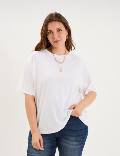 T-shirt col rond manches courtes coton blanc femme grande taille
