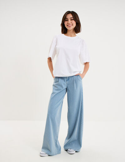 T-shirt manches broderie anglaise coton blanc femme