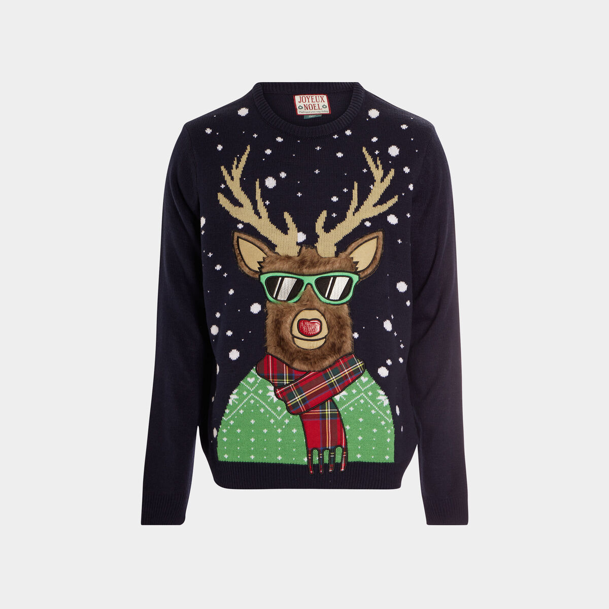Pull de Noël avec col rond bleu marine homme