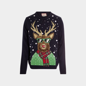 Pull de Noël avec col rond bleu marine homme