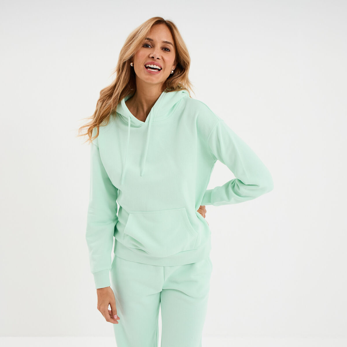Sweat hoodie molleton &agrave; capuche vert clair femme