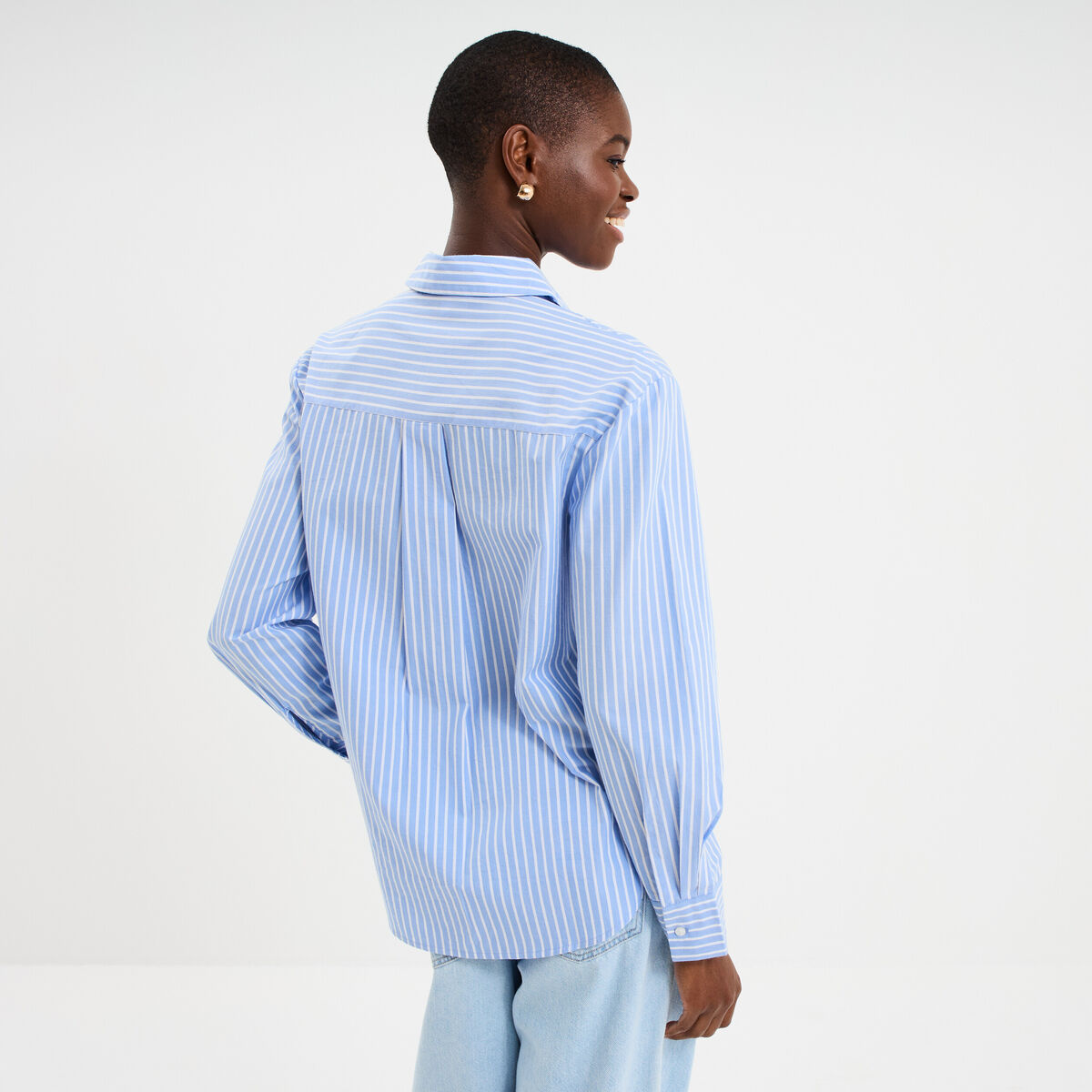 Chemise oversize 1 poche coton bleu femme