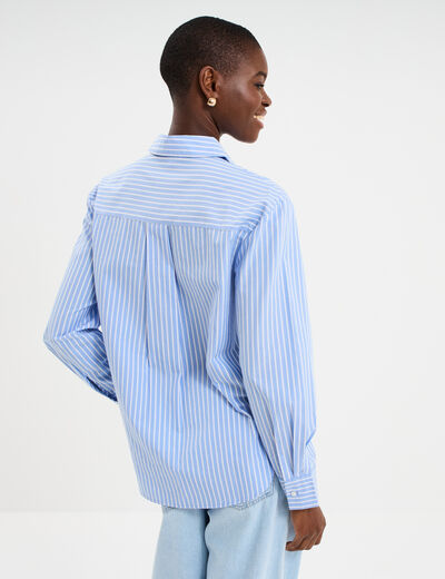 Chemise oversize 1 poche coton bleu femme