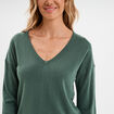 Pull col en V manches longues vert femme