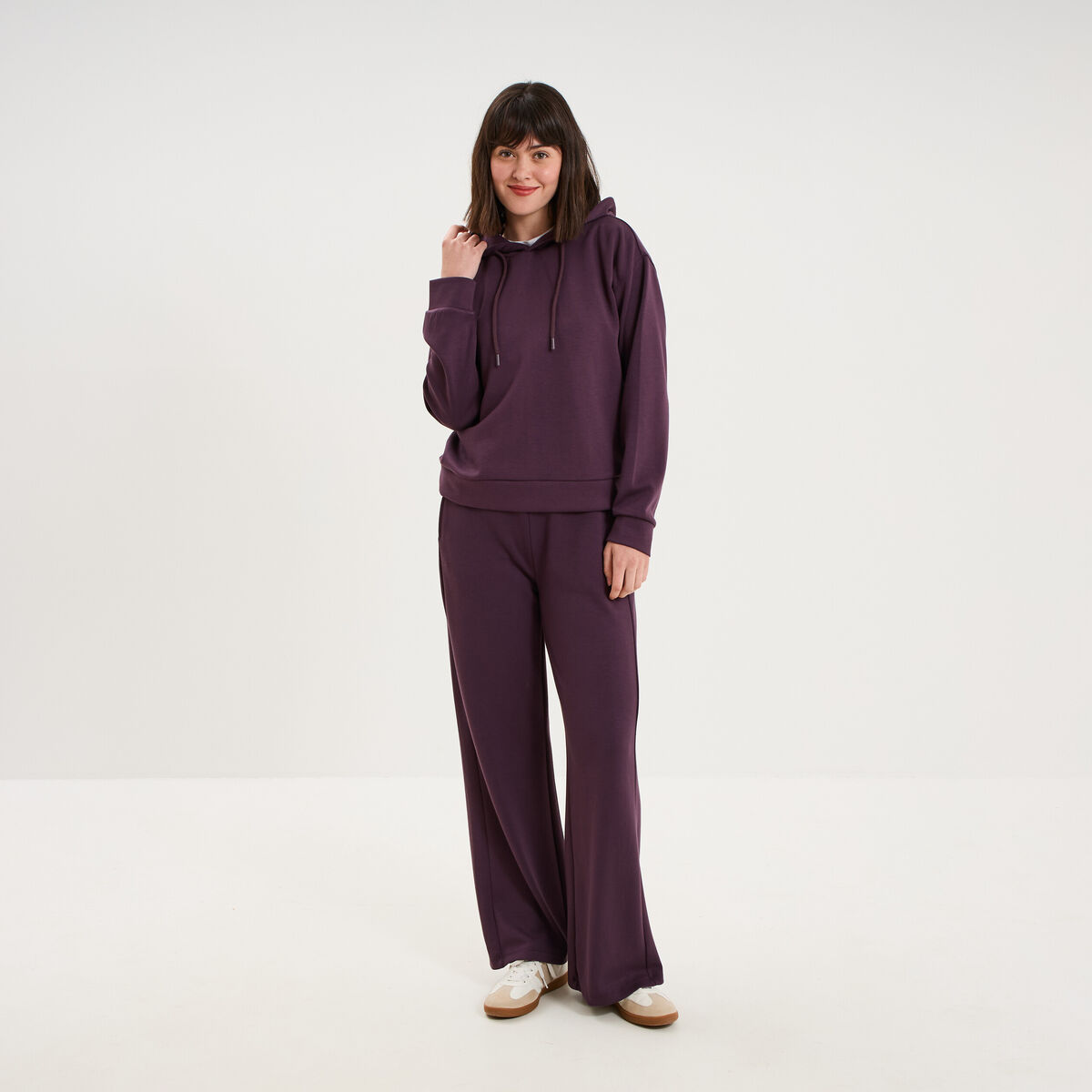 Pantalon de jogging large molletonn&eacute; violet fonc&eacute; femme