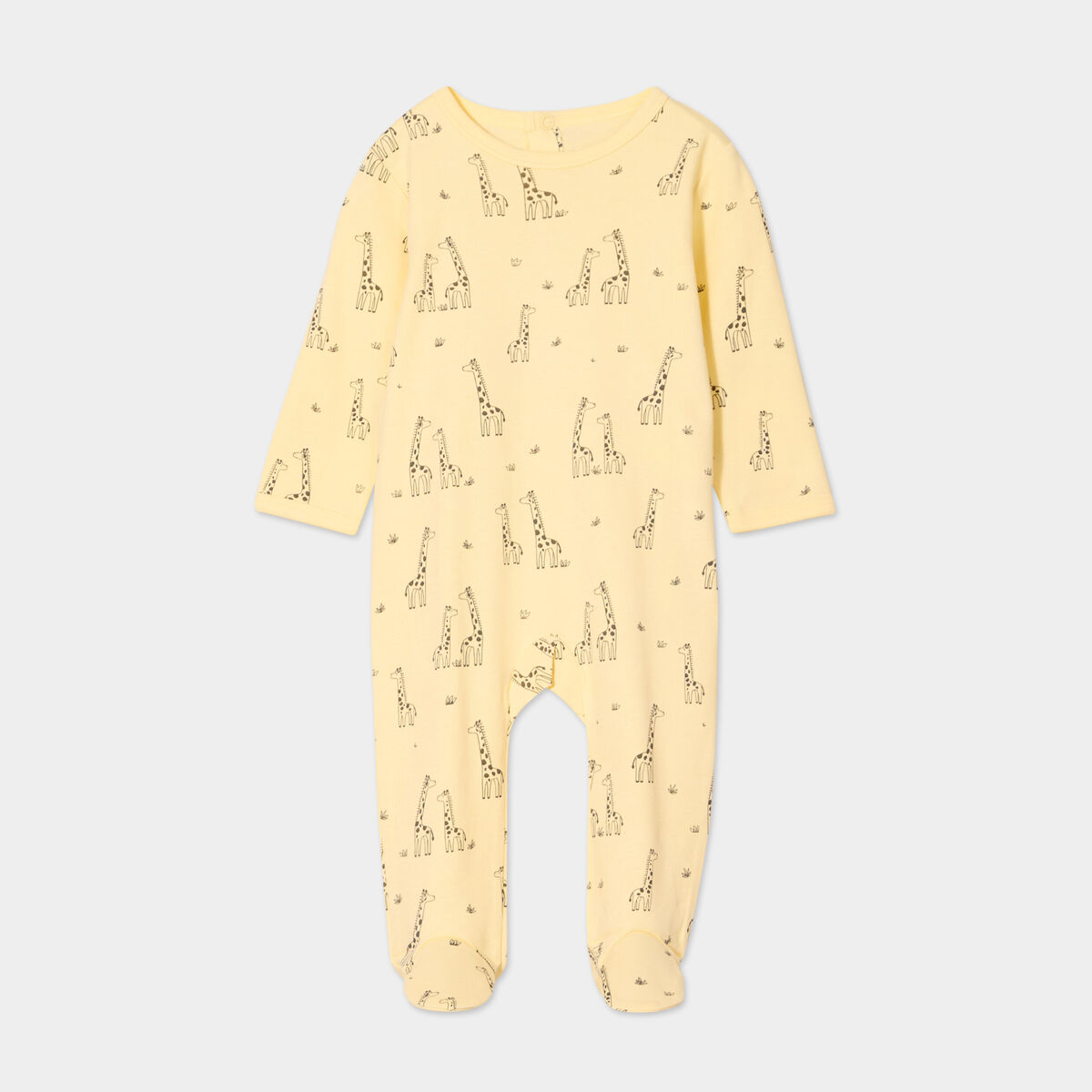Dors-bien coton manches longues boutonné jaune bébé