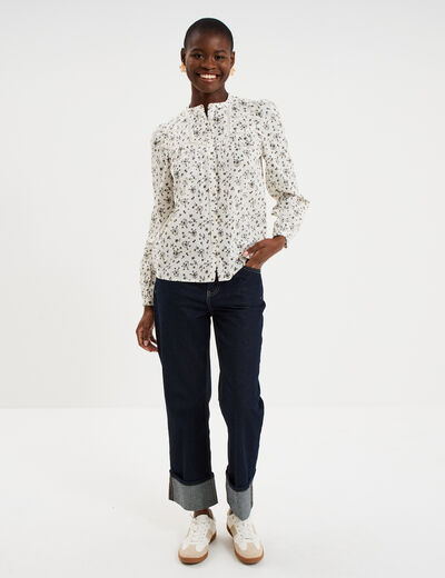 Blouse droite manches longues coton ecru femme