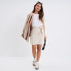 Jupe courte portefeuille mélange lin beige femme