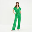 Combinaison pantalon col en V ceinturée vert femme