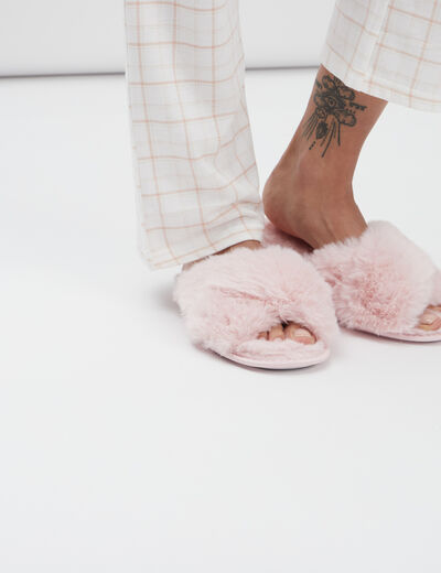 Chaussons mules fausse fourrure rose femme