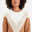 Pull manches longues col rond beige femme