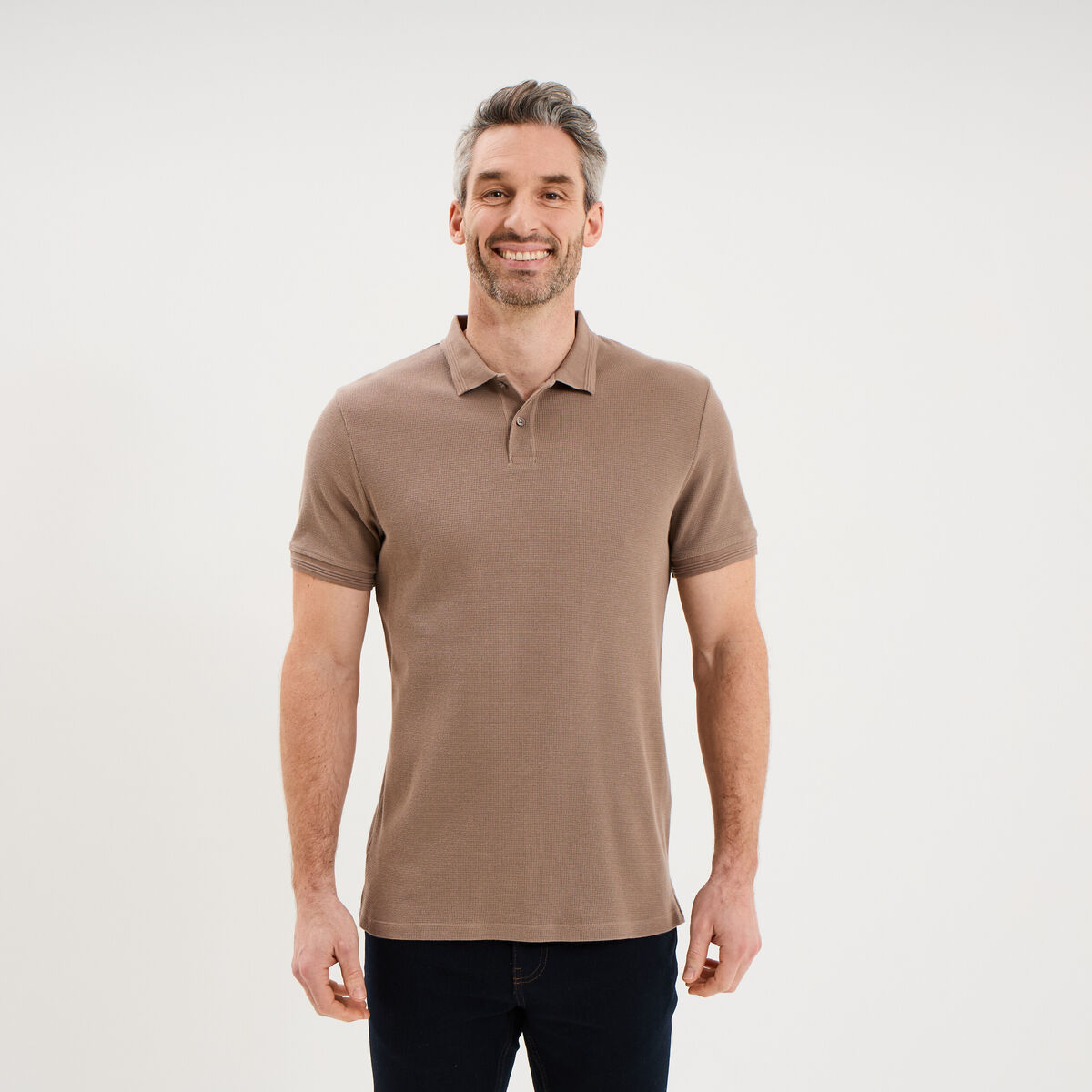 Polo textur&eacute; manches courtes coton marron homme