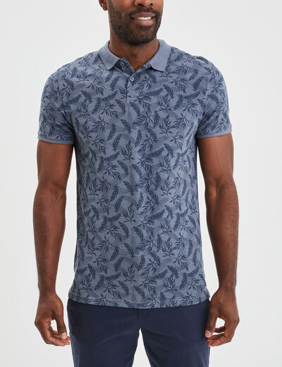 Polo droit manches courtes coton bleu gris homme