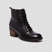 Bottines en cuir &agrave; talons fourr&eacute;es noir femme