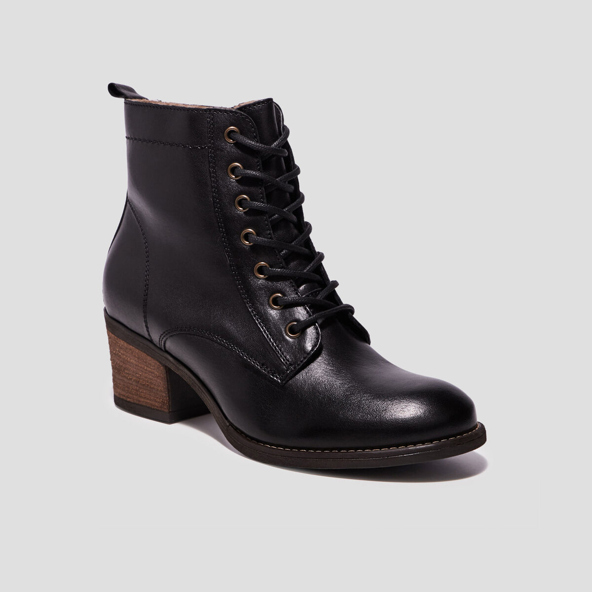 Bottines en cuir &agrave; talons fourr&eacute;es noir femme