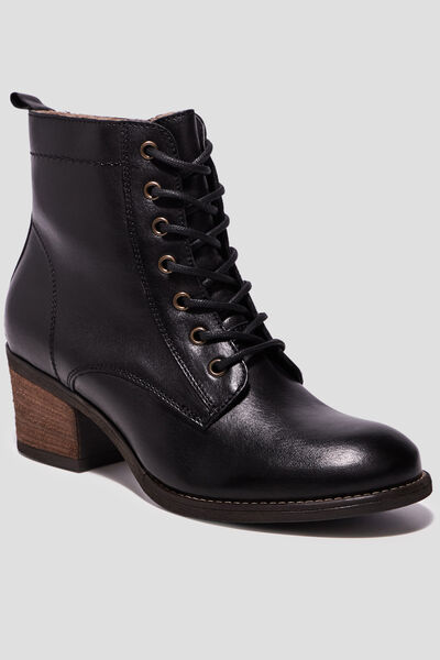 Bottines en cuir &agrave; talons fourr&eacute;es noir femme
