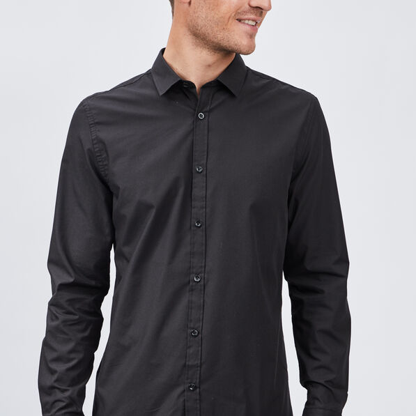 Chemise ajustée col italien noir homme