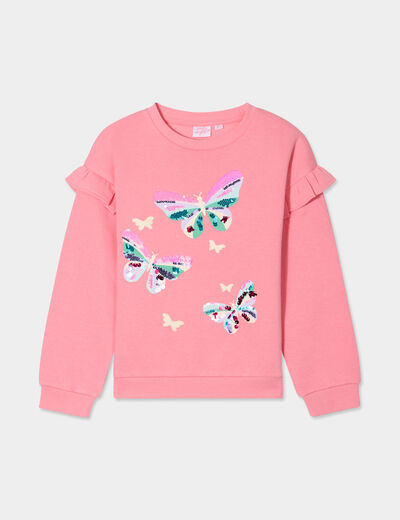 Sweat manches longues avec volants rose fille