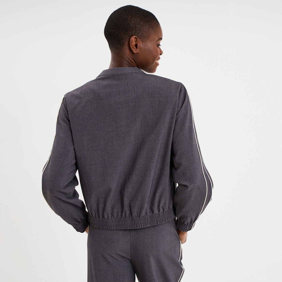 Veste bomber manches longues gris clair femme