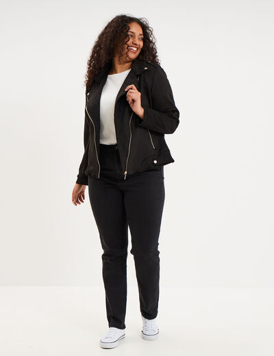 Blouson zipp&eacute; effet su&eacute;dine style biker noir femme grande taille