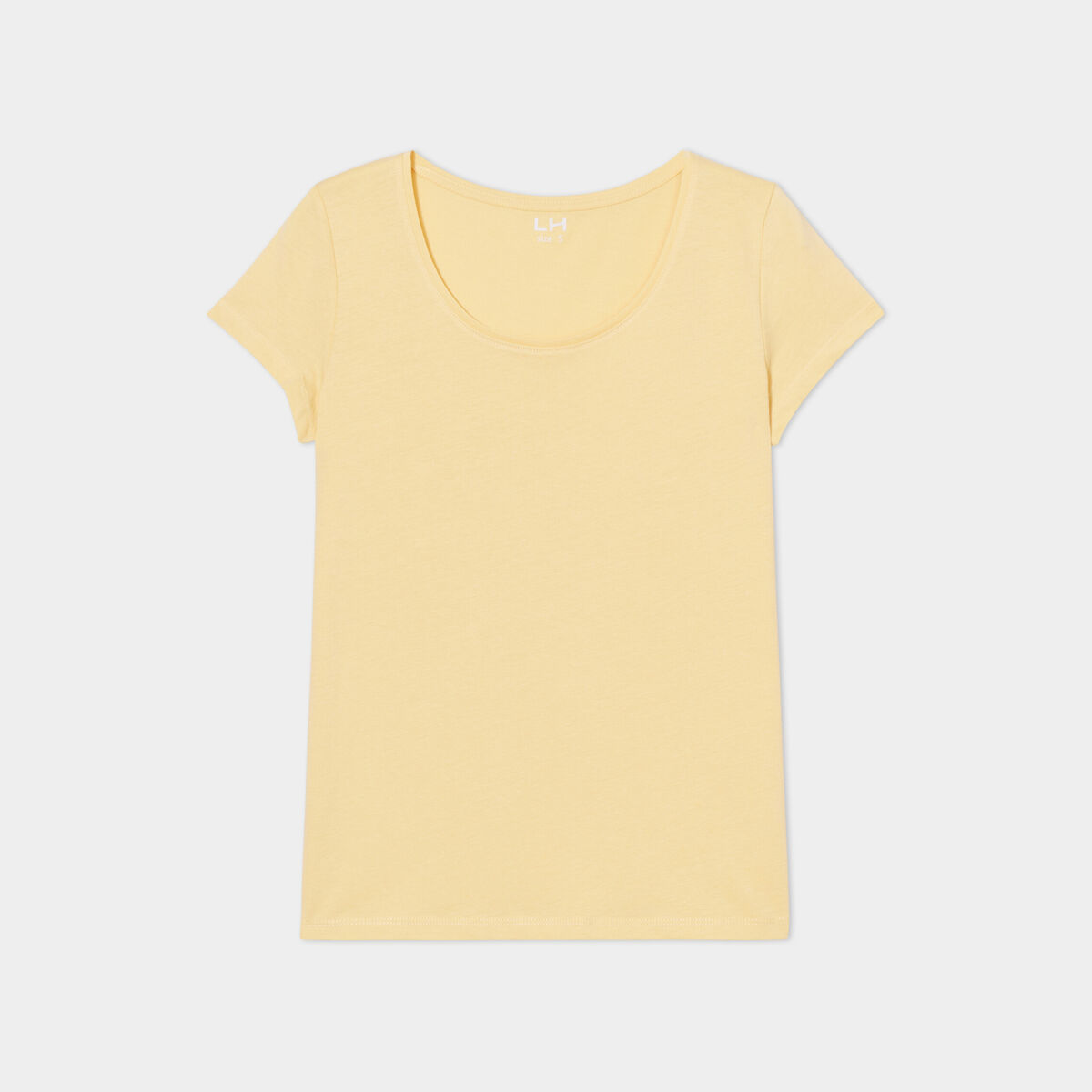 T-shirt coton col rond manches courtes jaune clair femme