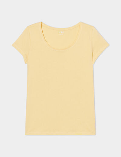 T-shirt coton col rond manches courtes jaune clair femme