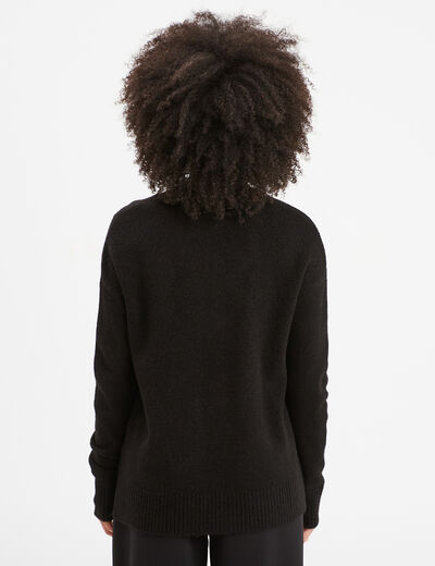Pull droit ample col V fentes aux côtés noir femme