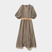 Robe longue &agrave; volants et ceinture vert kaki femme