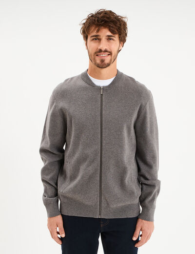 Gilet zipp&eacute; col teddy gris homme