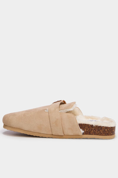 Mules fourr&eacute;es avec boucles sable femme