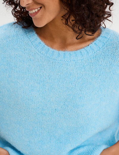 Pull col rond manches courtes bleu clair femme
