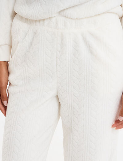 Pantalon effet polaire d&eacute;tails torsades blanc femme