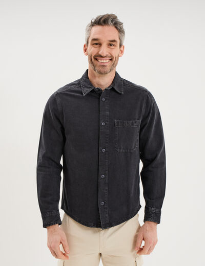 Surchemise en jean coton d&eacute;lav&eacute; gris fonc&eacute; homme