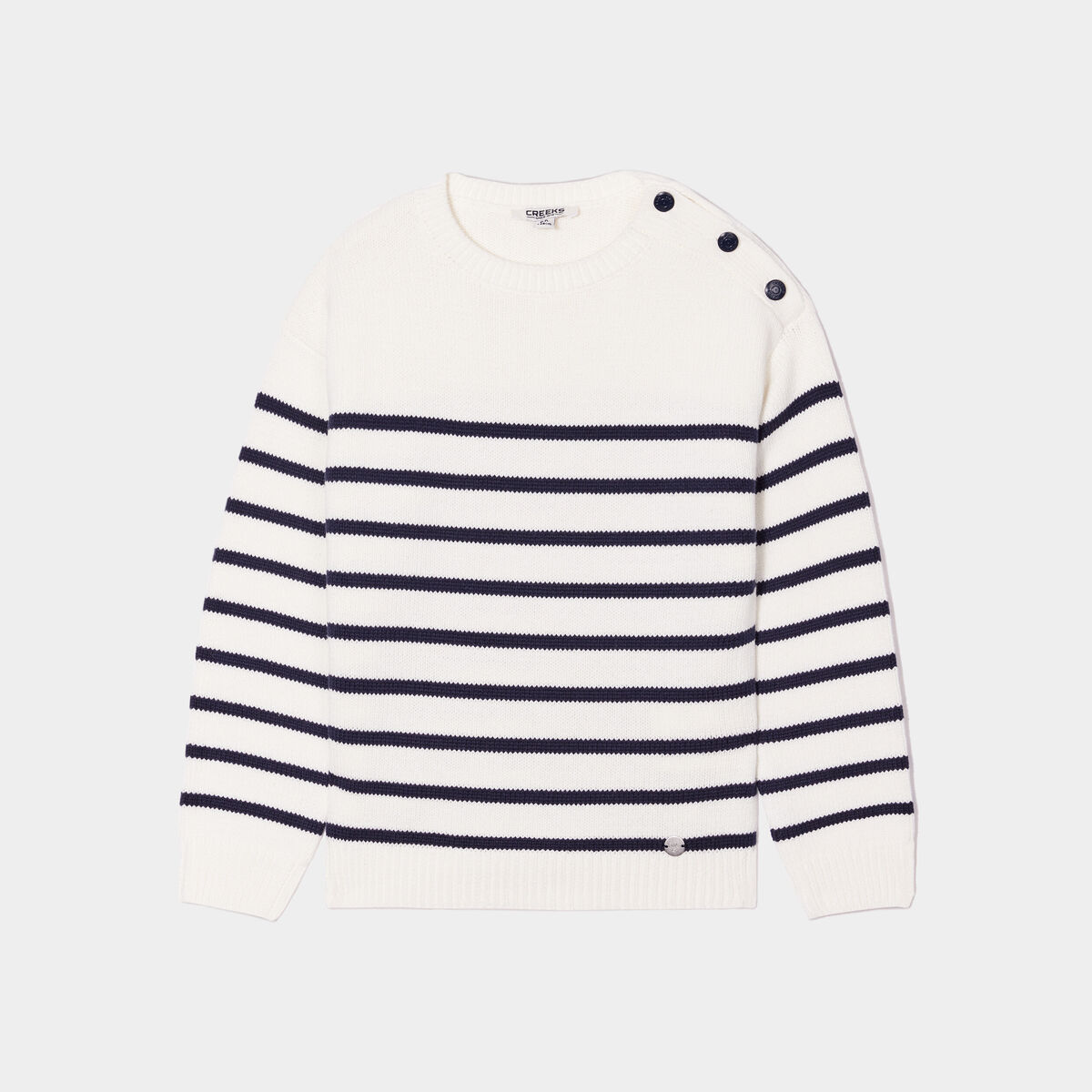 Pull marinière épaule boutonnée Creeks ecru fille