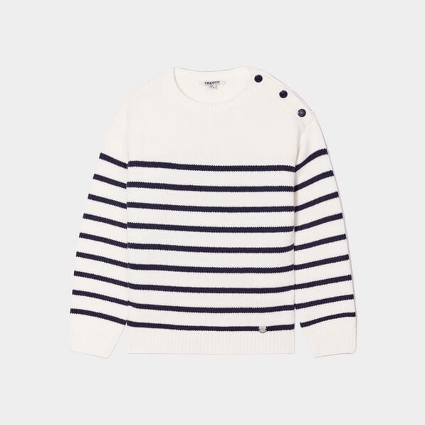 Pull marinière épaule boutonnée Creeks ecru fille