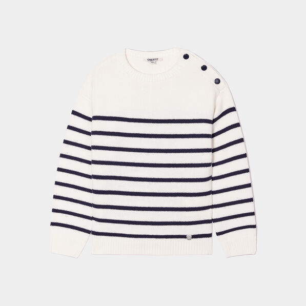 pull mariniere epaule boutonnee creeks ecru fille Pull marinière épaule boutonnée Creeks ecru fille