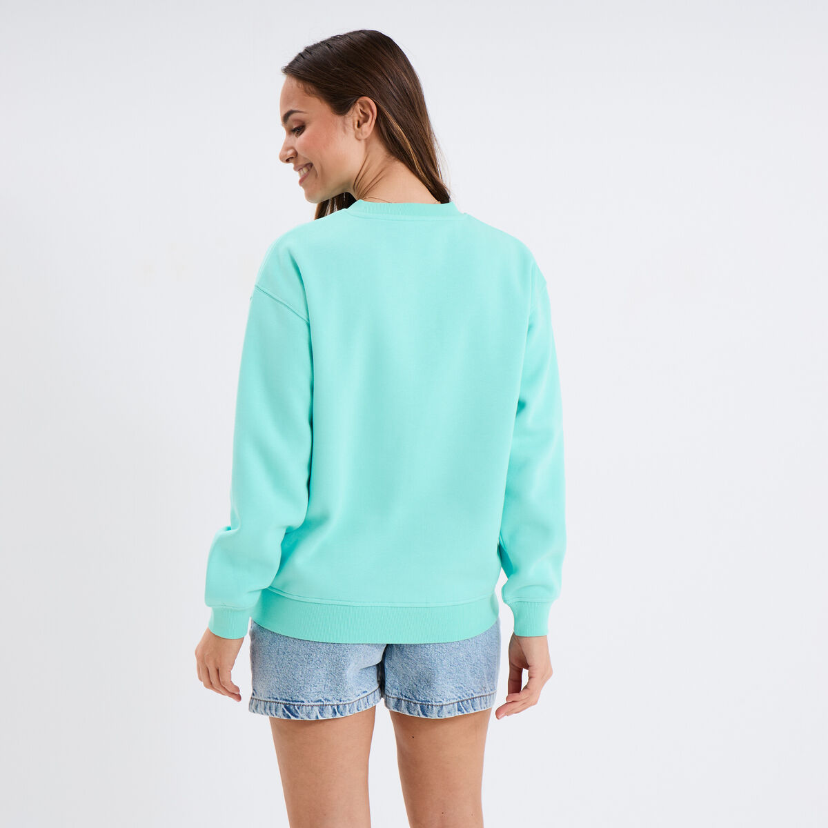 Sweat manches longues coton Stitch vert turquoise femme