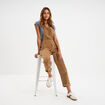 Salopette effet velours c&ocirc;tel&eacute; coton vert kaki femme