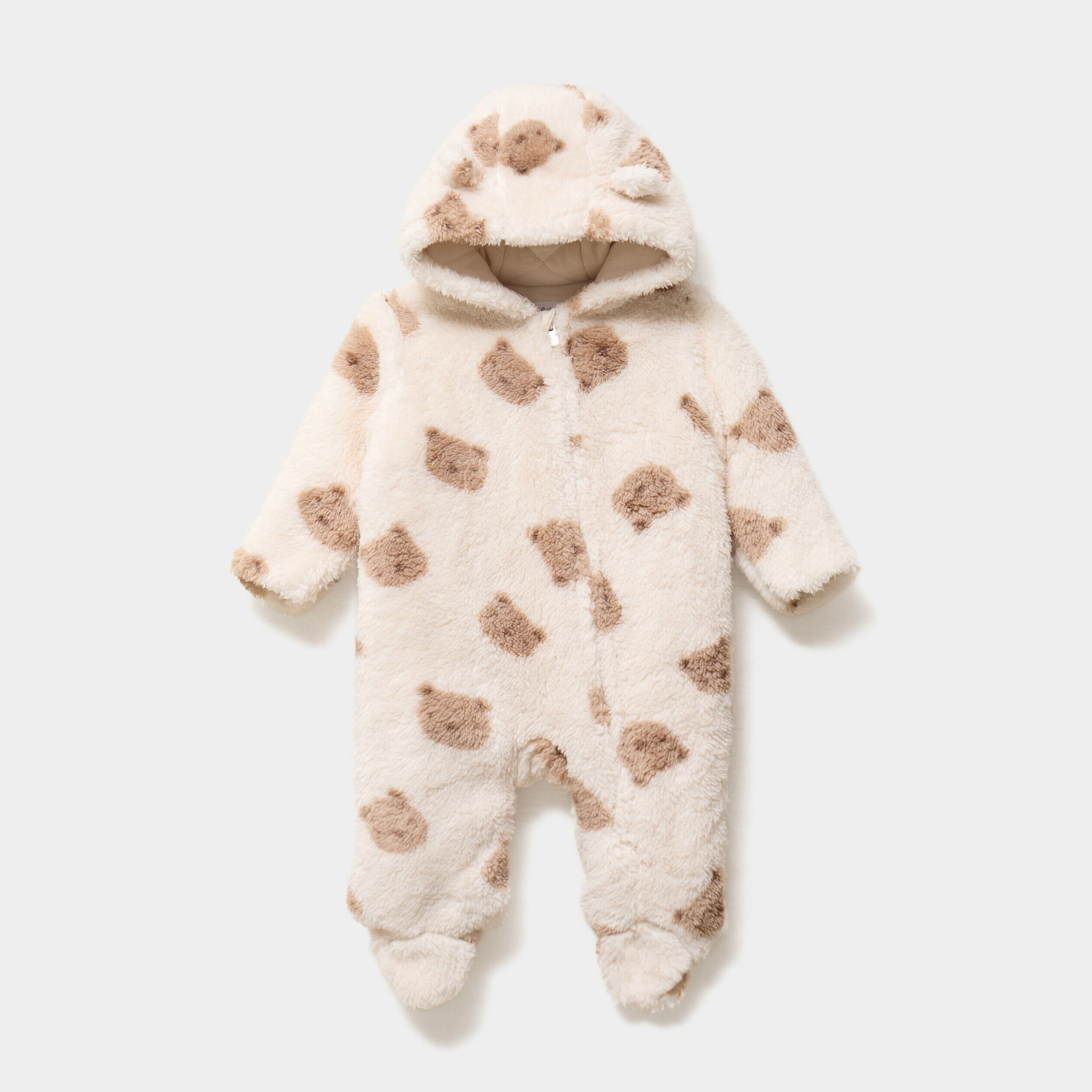 Combinaison pilote effet fausse fourrure creme bébé