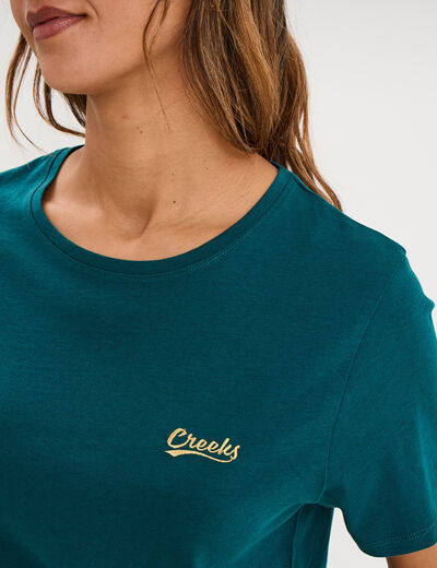 T-shirt col rond manches courtes vert fonc&eacute; femme